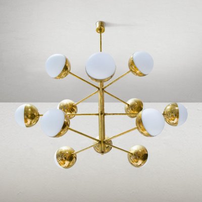 Mid-Century Italian Vidrio Opaline and Brass Chandelier-WLO-2035378