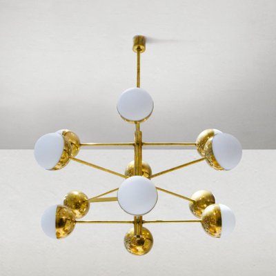 Mid-Century Italian Vidrio Opaline and Brass Chandelier-WLO-2035378