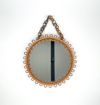 Mid-Century Italian Wall Mirror in Rattan and Bamboo with Chain, 1960s-LYQ-1327381