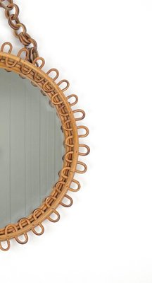 Mid-Century Italian Wall Mirror in Rattan and Bamboo with Chain, 1960s-LYQ-1327381