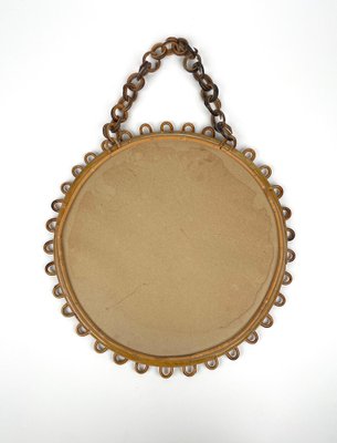 Mid-Century Italian Wall Mirror in Rattan and Bamboo with Chain, 1960s-LYQ-1327381