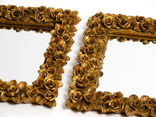 Mid-Century Italian Wall Mirrors with Gilded Frames Decorated with Roses, 1950s, Set of 3-RR-1440935