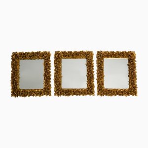 Mid-Century Italian Wall Mirrors with Gilded Frames Decorated with Roses, 1950s, Set of 3-RR-1440935