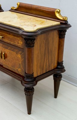 Mid-Century Italian Walnut and Marble Nightstands, 1940s, Set of 2-FER-709375