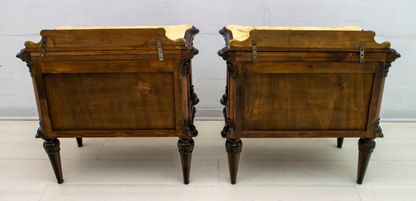 Mid-Century Italian Walnut and Marble Nightstands, 1940s, Set of 2-FER-709375