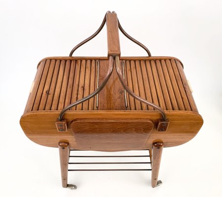 Mid-Century Italian Walnut & Brass Work Table with Wheels, 1940s-JDR-1126005