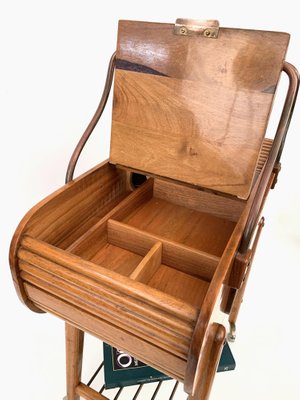 Mid-Century Italian Walnut & Brass Work Table with Wheels, 1940s-JDR-1126005