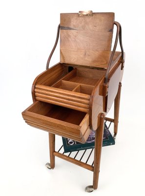 Mid-Century Italian Walnut & Brass Work Table with Wheels, 1940s-JDR-1126005