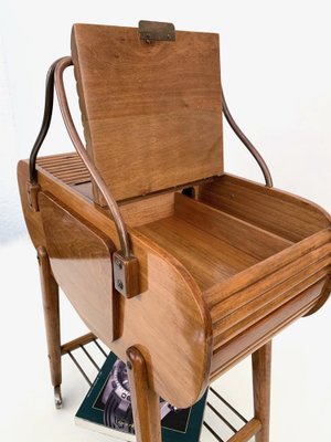 Mid-Century Italian Walnut & Brass Work Table with Wheels, 1940s-JDR-1126005