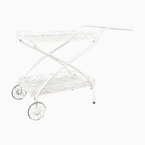 Mid-Century Italian White Iron Garden Cart With Openwork Curls, 1960s-GDD-1274854