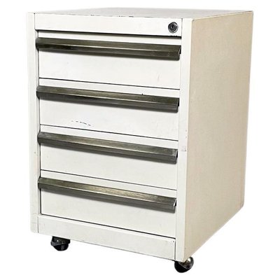 Mid-Century Italian White Metal & Steel Secretary Office Chest of Drawer, 1970s-GDD-1114702