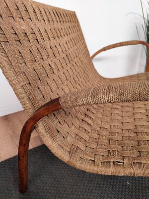 Mid-Century Italian Wood and Cord Woven Rope Bench, 1960s-EUP-884388