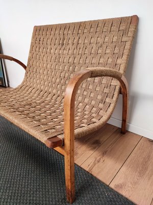 Mid-Century Italian Wood and Cord Woven Rope Bench, 1960s-EUP-884388