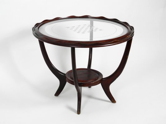 Mid-Century Italian Wood and Glass Chess and Side Table-RR-657666