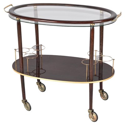 Mid-Century Italian Wood Bar Cart with Glass Serving Tray by Cesare Lacca, 1950s-JDR-1317491