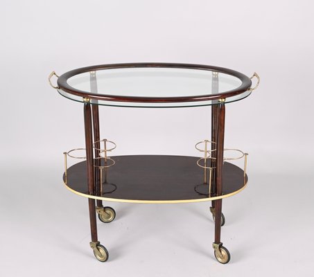 Mid-Century Italian Wood Bar Cart with Glass Serving Tray by Cesare Lacca, 1950s-JDR-1317491