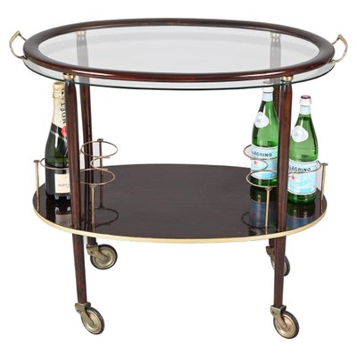 Mid-Century Italian Wood Bar Cart with Glass Serving Tray by Cesare Lacca, 1950s-JDR-1317491