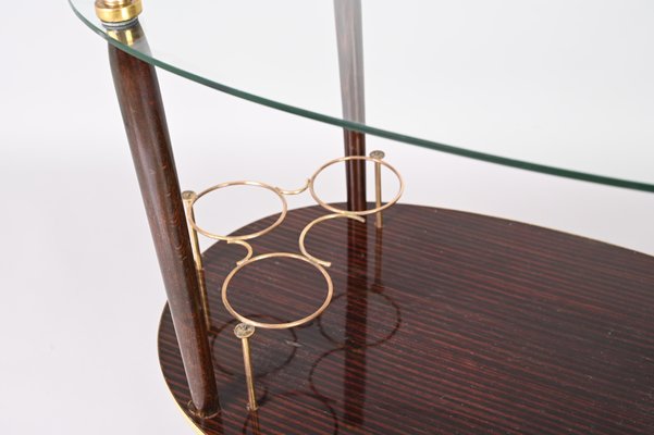 Mid-Century Italian Wood Bar Cart with Glass Serving Tray by Cesare Lacca, 1950s-JDR-1317491