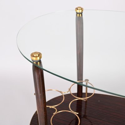 Mid-Century Italian Wood Bar Cart with Glass Serving Tray by Cesare Lacca, 1950s-JDR-1317491