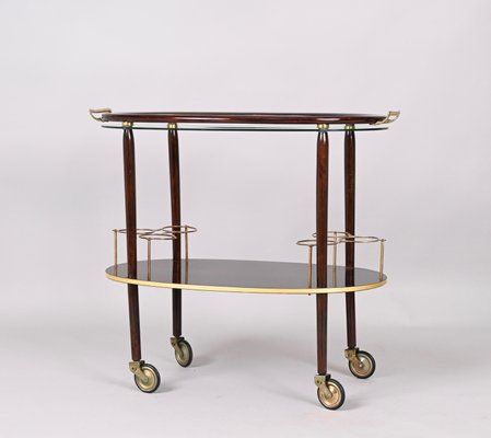 Mid-Century Italian Wood Bar Cart with Glass Serving Tray by Cesare Lacca, 1950s-JDR-1317491