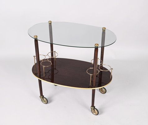 Mid-Century Italian Wood Bar Cart with Glass Serving Tray by Cesare Lacca, 1950s-JDR-1317491