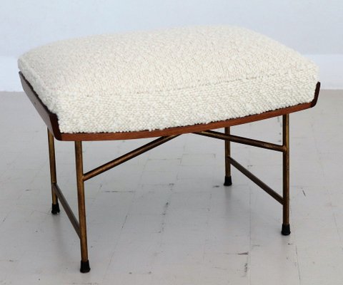 Mid-Century Italian Wood & Bouclé Slipper Chairs & Footstool, 1950, Set of 3-VNE-1187997