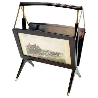 Mid-Century Italian Wood & Brass Foldable Magazine Rack by Cesare Lacca for Arredoluce, 1950s-JDR-1125587