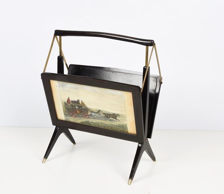 Mid-Century Italian Wood & Brass Foldable Magazine Rack by Cesare Lacca for Arredoluce, 1950s-JDR-1125587