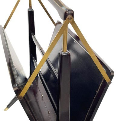 Mid-Century Italian Wood & Brass Foldable Magazine Rack by Cesare Lacca for Arredoluce, 1950s-JDR-1125587