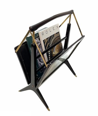 Mid-Century Italian Wood & Brass Foldable Magazine Rack by Cesare Lacca for Arredoluce, 1950s-JDR-1125587