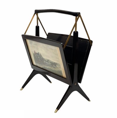 Mid-Century Italian Wood & Brass Foldable Magazine Rack by Cesare Lacca for Arredoluce, 1950s-JDR-1125587