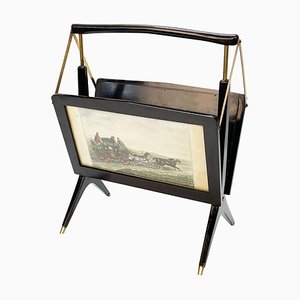 Mid-Century Italian Wood & Brass Foldable Magazine Rack by Cesare Lacca for Arredoluce, 1950s-JDR-1125587