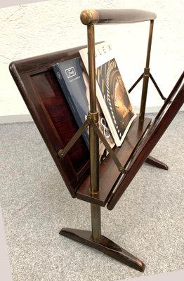 Mid-Century Italian Wood & Brass Magazine Rack by Ico & Luisa Parisi, 1950s-JDR-1126063