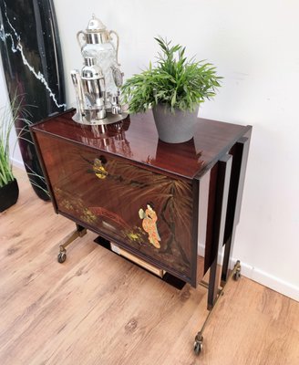 Mid-Century Italian Wood, Brass & Mirror Dry Bar Cabinet, 1950s-EUP-781875