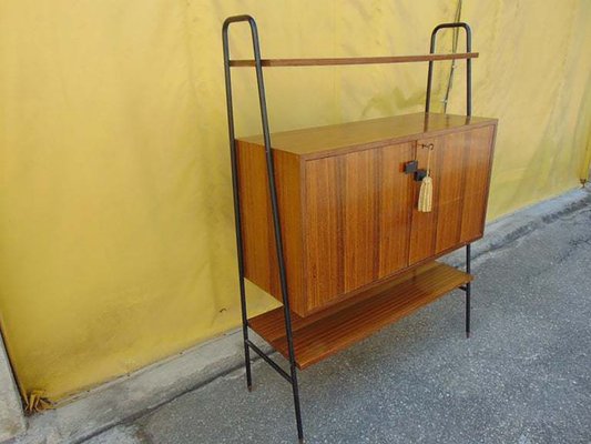 Mid-Century Italian Wooden and Black Metal Shelf, 1950s-OXJ-1763648