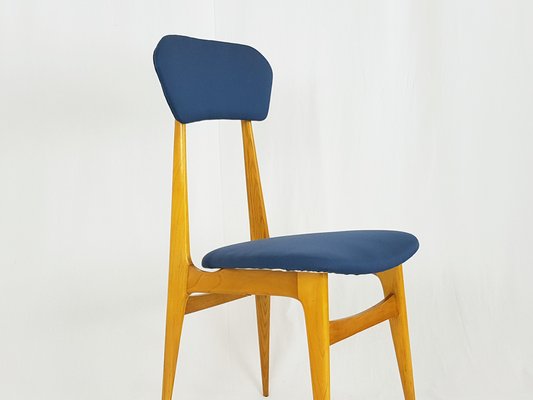 Mid-Century Italian Wooden & Blue Fabric Chair, 1950s-RD-1730063