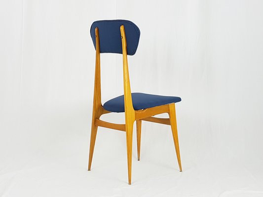 Mid-Century Italian Wooden & Blue Fabric Chair, 1950s-RD-1730063