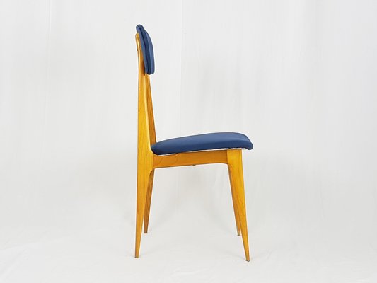 Mid-Century Italian Wooden & Blue Fabric Chair, 1950s-RD-1730063