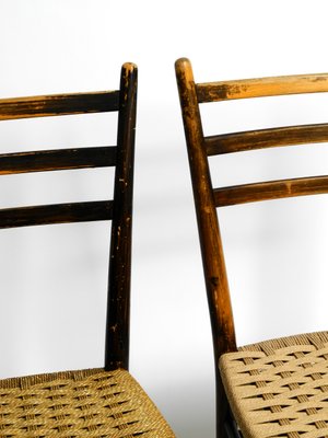 Mid-Century Italian Wooden Dining Chairs with Wicker Cord Seats, Set of 2-RR-1230918