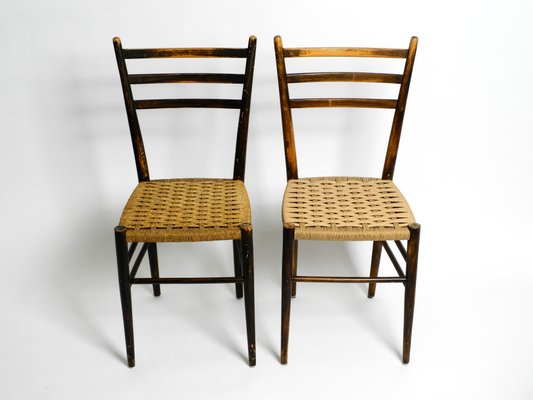 Mid-Century Italian Wooden Dining Chairs with Wicker Cord Seats, Set of 2-RR-1230918