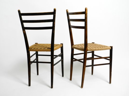 Mid-Century Italian Wooden Dining Chairs with Wicker Cord Seats, Set of 2-RR-1230918