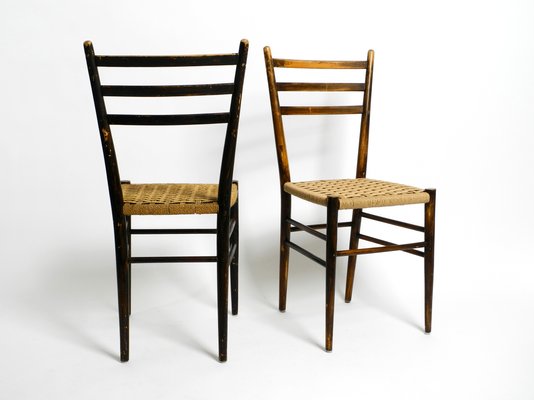 Mid-Century Italian Wooden Dining Chairs with Wicker Cord Seats, Set of 2-RR-1230918