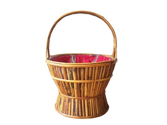 Mid-Century Italian Work Knitting Basket in Rattan and Rush, 1960s-RD-2018118