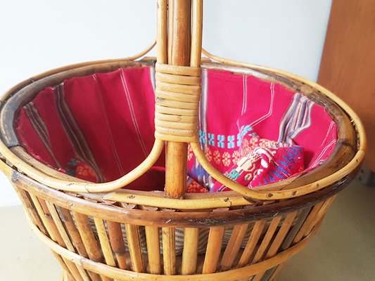 Mid-Century Italian Work Knitting Basket in Rattan and Rush, 1960s-RD-2018118