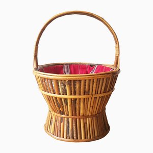 Mid-Century Italian Work Knitting Basket in Rattan and Rush, 1960s-RD-2018118