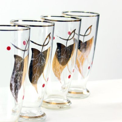 Mid-Century Jar & Glasses Set with Gold Details, Czechoslovakia, 1960s, Set of 5-UL-753654