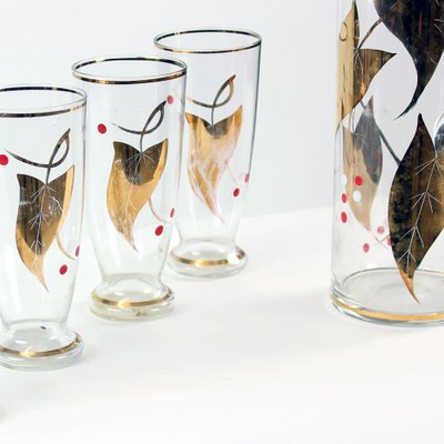 Mid-Century Jar & Glasses Set with Gold Details, Czechoslovakia, 1960s, Set of 5-UL-753654