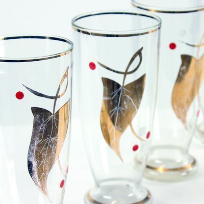 Mid-Century Jar & Glasses Set with Gold Details, Czechoslovakia, 1960s, Set of 5-UL-753654