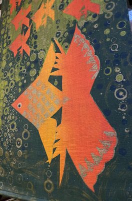 Mid-Century Jute Wall Hanging Tapestry with Fish Designs by Hans Jürgen Schöbel for Södahl Denmark, 1960s-UAH-1816436