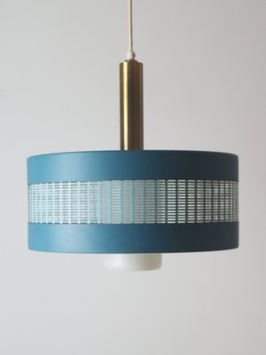 Mid-Century Lamp Petrolfarbene Opal Glass from Messing, 1960s-ESB-2027988